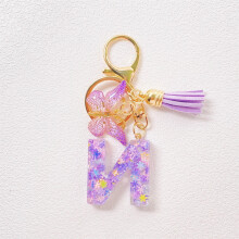 N Initial Keychain for Women Purple Tassel