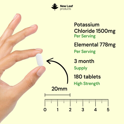 New Leaf Product Potassium Supplements 1500mg P/S - 180 Vegan Active Potassium Tablets Blood Pressure Muscle & Nerve Support Supplements 2