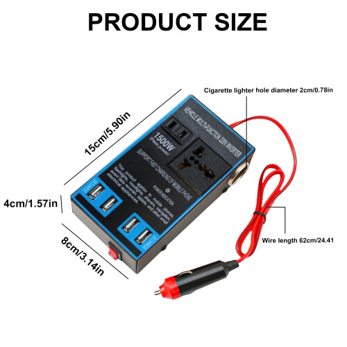 Auto-omvormer 1500 W DC12V / 24 V naar stopcontact 2