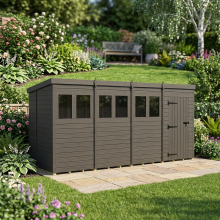 16x6 Pent Composite Shed Tanalised (Single Door, With Windows)
