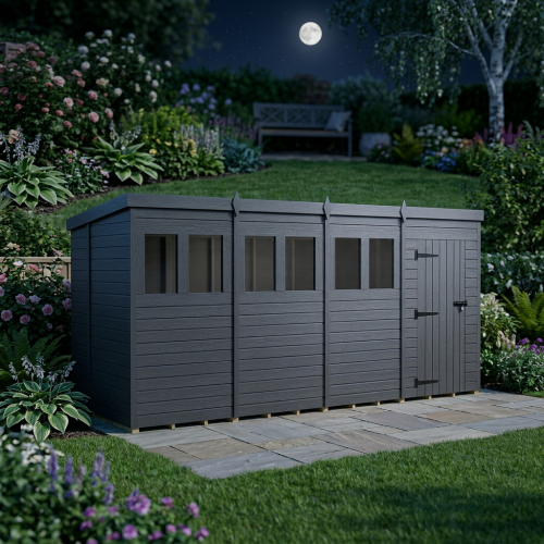 16x6 Pent Composite Shed Tanalised (Single Door, With Windows) 2