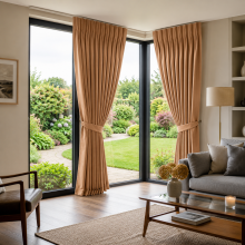 (Beige, 90" x 90") Pencil Pleat Curtains Thermal Blackout Ready Made Curtain Pair