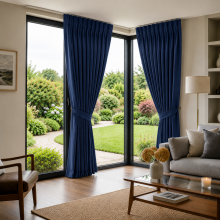 (Navy, 90" x 90") Pencil Pleat Curtains Thermal Blackout Ready Made Curtain Pair