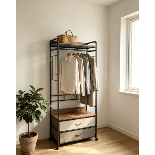 Rolling Garment Rack Clothes Wardrobe Drawers Rail