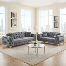 (Steel, 3 Seater) Luxury 1,2,3 Seater Velvet Sofa Chesterfield Settee Lounge Chaise Couch Loveseat