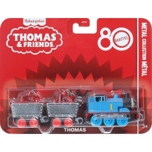Thomas & Friends by Fisher-Price Collectible Toy Train, Small Die-Cast Mattel 80th Engine with Premium Deco & 2 Stock Cars with Red Crystal Cargo