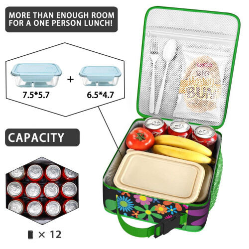 Floral insulated lunch bag reusable waterproof 1 pack 2