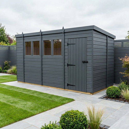 15x7 Pent Composite Shed Tanalised (Single Door, With Windows)