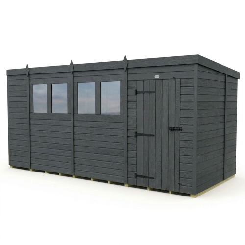 15x7 Pent Composite Shed Tanalised (Single Door, With Windows) 1