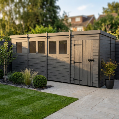 17x6 Pent Composite Shed Tanalised (Single Door, With Windows)