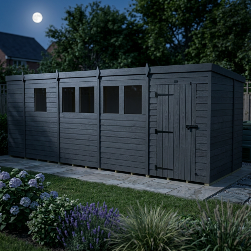 17x6 Pent Composite Shed Tanalised (Single Door, With Windows) 2
