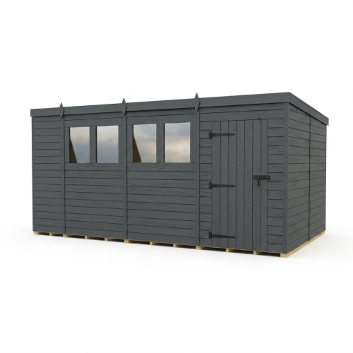 14x8 Pent Composite Shed Tanalised (Single Door, With Windows) 1