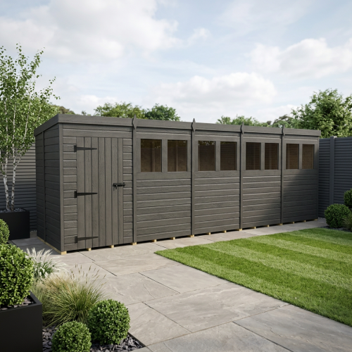 20x5 Pent Composite Shed Tanalised (Single Door, With Windows)