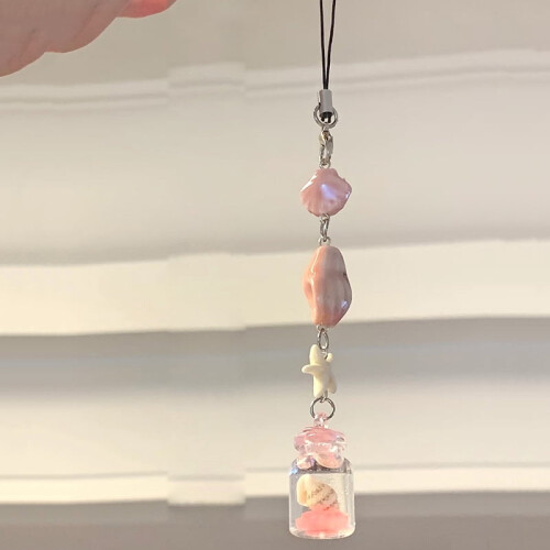 Transparent keychain with wind chime pendant, kawaii style