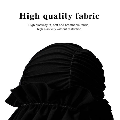 Women's Elastic Ruffle Swim Cap Black 1