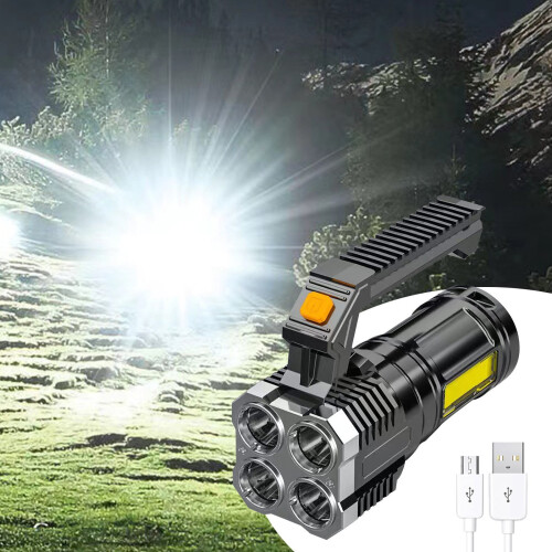 USB Rechargeable LED Flashlight with Sidelight 4X Zoom