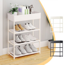 Plastic Shoe Rack Black 4-Tier Metal Shelf Storage Cabinet