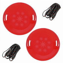 Red Snow Sled 2FT Portable Toboggan with Rope 2 Pack