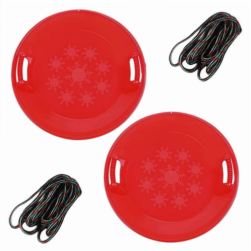 Red Snow Sled 2FT Portable Toboggan with Rope 2 Pack