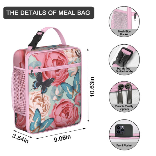 Floral Insulated Lunch Bag Waterproof Reusable 1 1