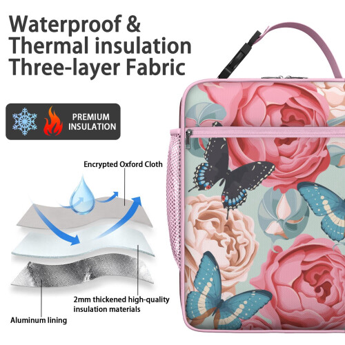 Floral Insulated Lunch Bag Waterproof Reusable 1 2