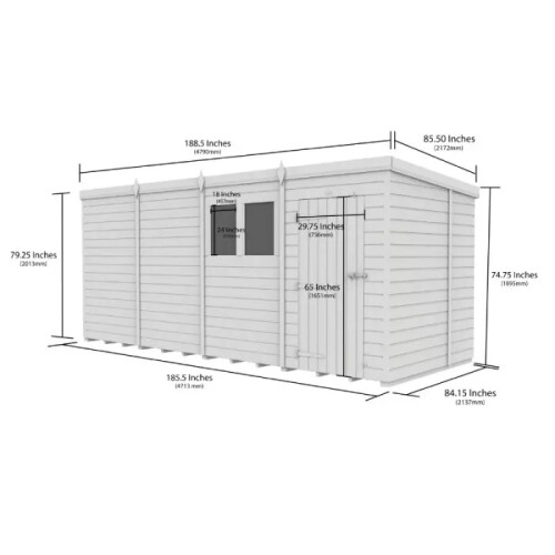 16x7 Pent Composite Shed Tanalised (Single Door, With Windows) 1