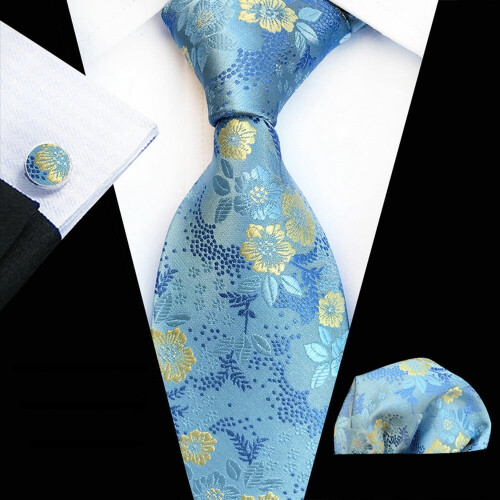 Men's Floral Printed Tie Set with Pocket Square and