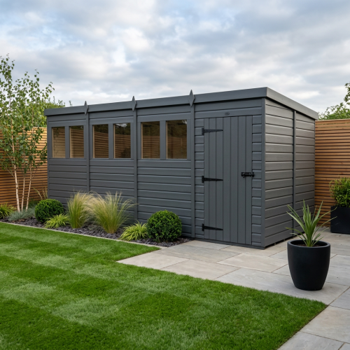 16x7 Pent Composite Shed Tanalised (Single Door, With Windows)