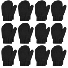 Knit Toddler Mittens Black 12 Pairs
