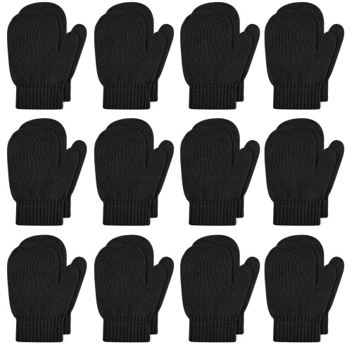 Knit Toddler Mittens Black 12 Pairs
