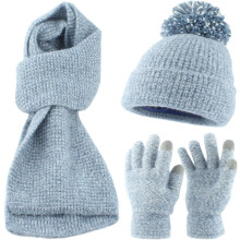 Women's Knitted Winter Set Scarf Hat Gloves Solid Color