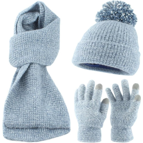 Women's Knitted Winter Set Scarf Hat Gloves Solid Color