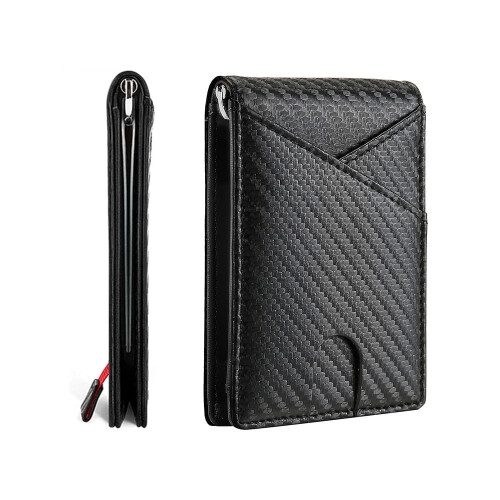Men's PU Leather RFID Wallet Double Fold Thin Black