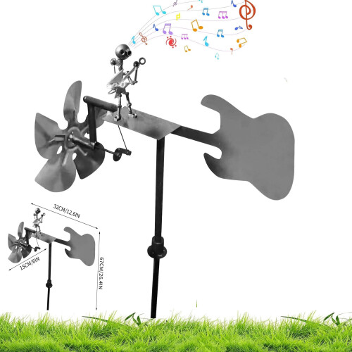 Handmade Metal Guitarist Wind Spinner for Yard