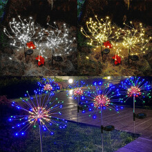 Solar Firework Lights 150 LED IP65 Remote Garden Pathway