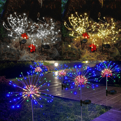 Solar Firework Lights 150 LED IP65 Remote Garden Pathway