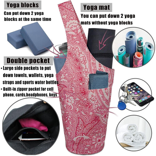 Yoga Mat Bag with Large Side Pocket and Zipper Compartment 2