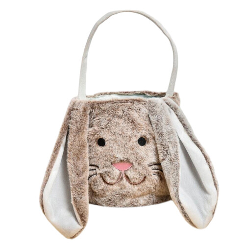 Easter Bunny Basket Tote Bag Canvas Plaid Handle 23x24 cm 1