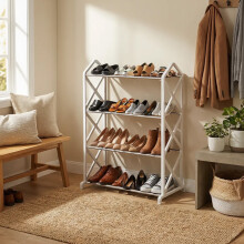 Black Plastic Shoe Rack 4-Tier 20.5x16.5x7.9 Inches
