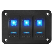 Marine Switch Panel Waterproof 12V 3-Gang Blue Light