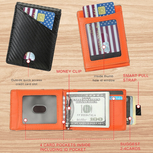 Men's PU Leather RFID Wallet Double Fold Thin Black 2