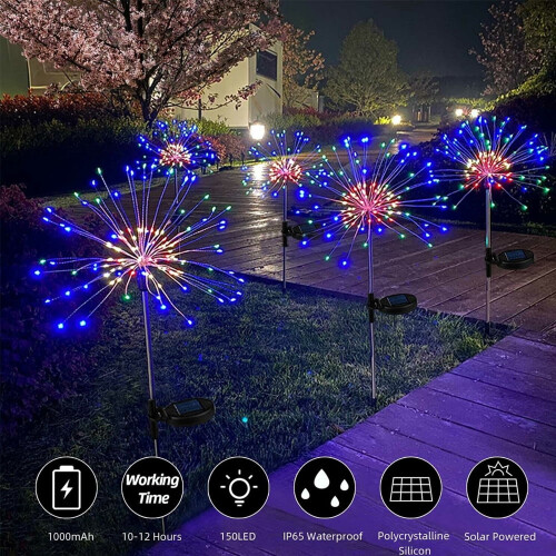 Solar Firework Lights 150 LED IP65 Remote Garden Pathway 1