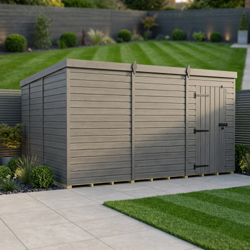 12x9 Pent Composite Shed Tanalised (Single Door, No Windows)