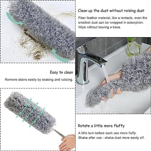 20Pcs Microfiber Duster Kit with Extension Pole 30-110 Inches for High Ceiling for Cleaning Cobweb, Blinds 1