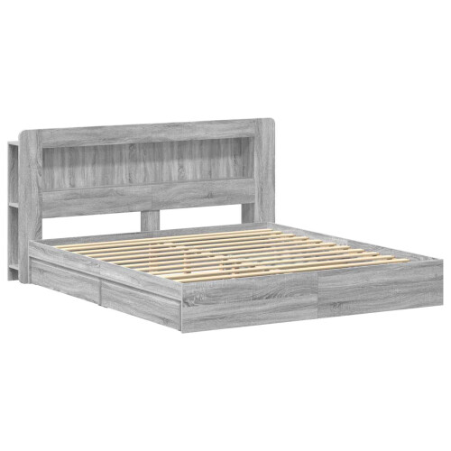VidaXL vidaXL Bed Frame with Storage Grey Sonoma 200 x 200 cm Engineered Wood 2