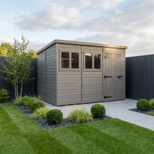 12x9 Pent Composite Shed Tanalised (Single Door, With Windows)