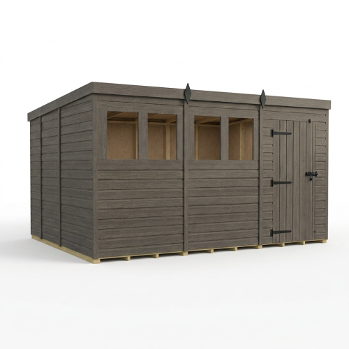12x9 Pent Composite Shed Tanalised (Single Door, With Windows) 1