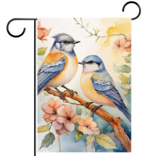 Watercolor Bird and Flower Garden Flag 12x18 Inch