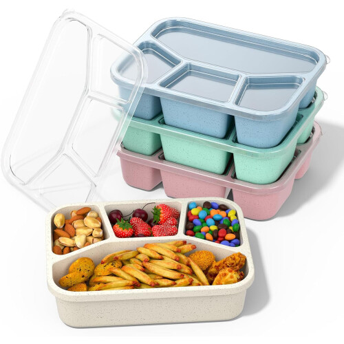 Bento Box Stackable 4-Compartment Lunch Container 4 Pack