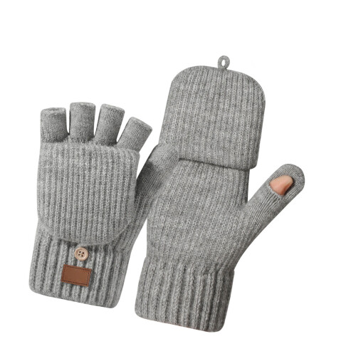 Women's Half-Finger Gloves Windproof Knitted Double-Layer